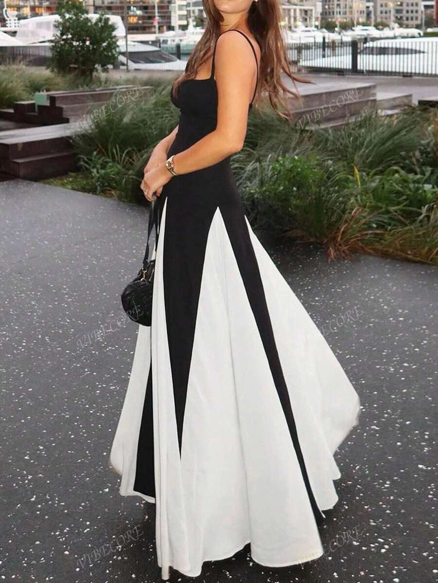 Women Fashion Patchwork Sexy Long Dress Elegant Summer Party Vacation Festival Clothes