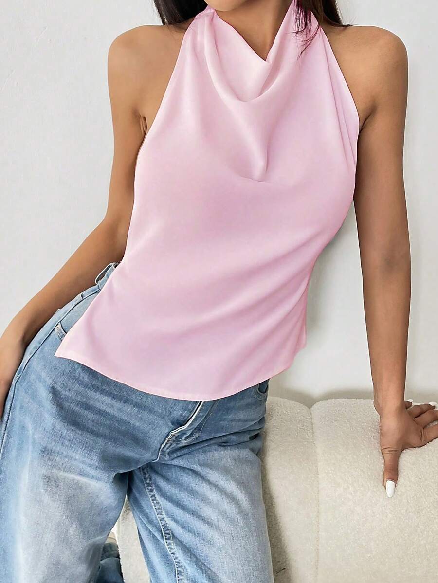 Flirla Vrouwen Halter Halter Strik Rug Casual Top, Dagelijkse Kleding