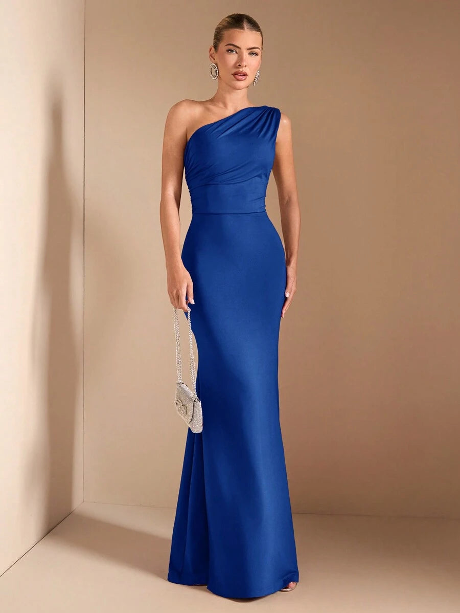 SHEIN BAE Elegant Asymmetric Neck Tied Spaghetti Strap Super Long Dress, Suitable For Casual Dates, Outing, Nightclub Party Gathering, Christmas Outfit, Burgundy