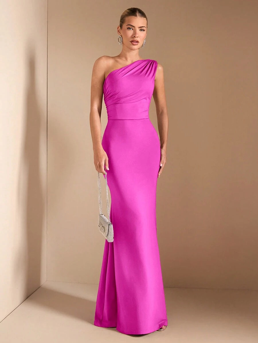 SHEIN BAE Elegant Asymmetric Neck Tied Spaghetti Strap Super Long Dress, Suitable For Casual Dates, Outing, Nightclub Party Gathering, Christmas Outfit, Burgundy