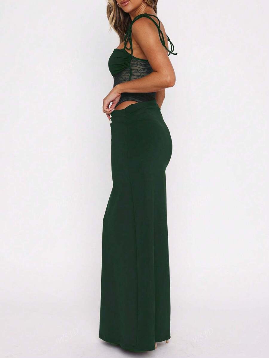 Women's Fashionable Sexy Elegant Lace Panel Camisole Maxi Dress, Suitable For Spring, Summer, Autumn Party Wear