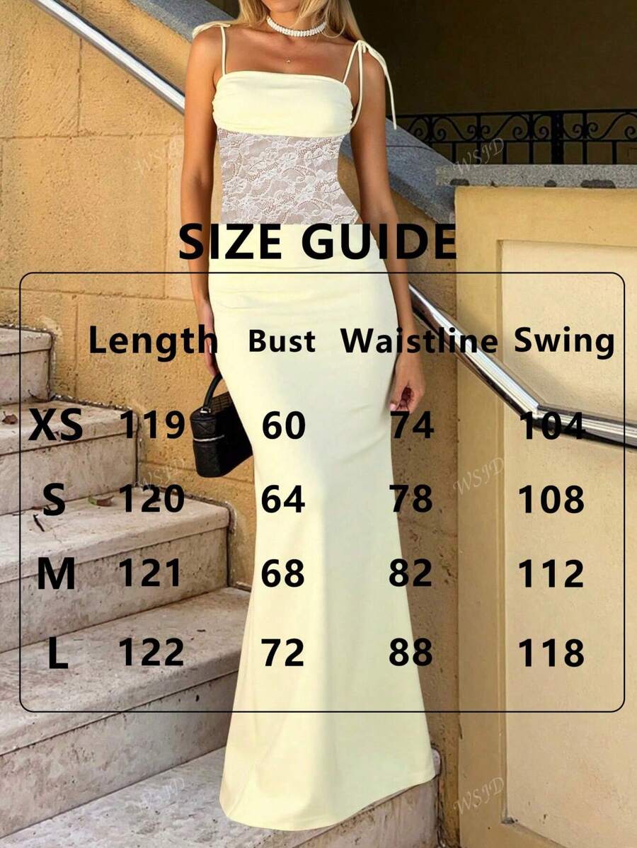 Women's Fashionable Sexy Elegant Lace Panel Camisole Maxi Dress, Suitable For Spring, Summer, Autumn Party Wear