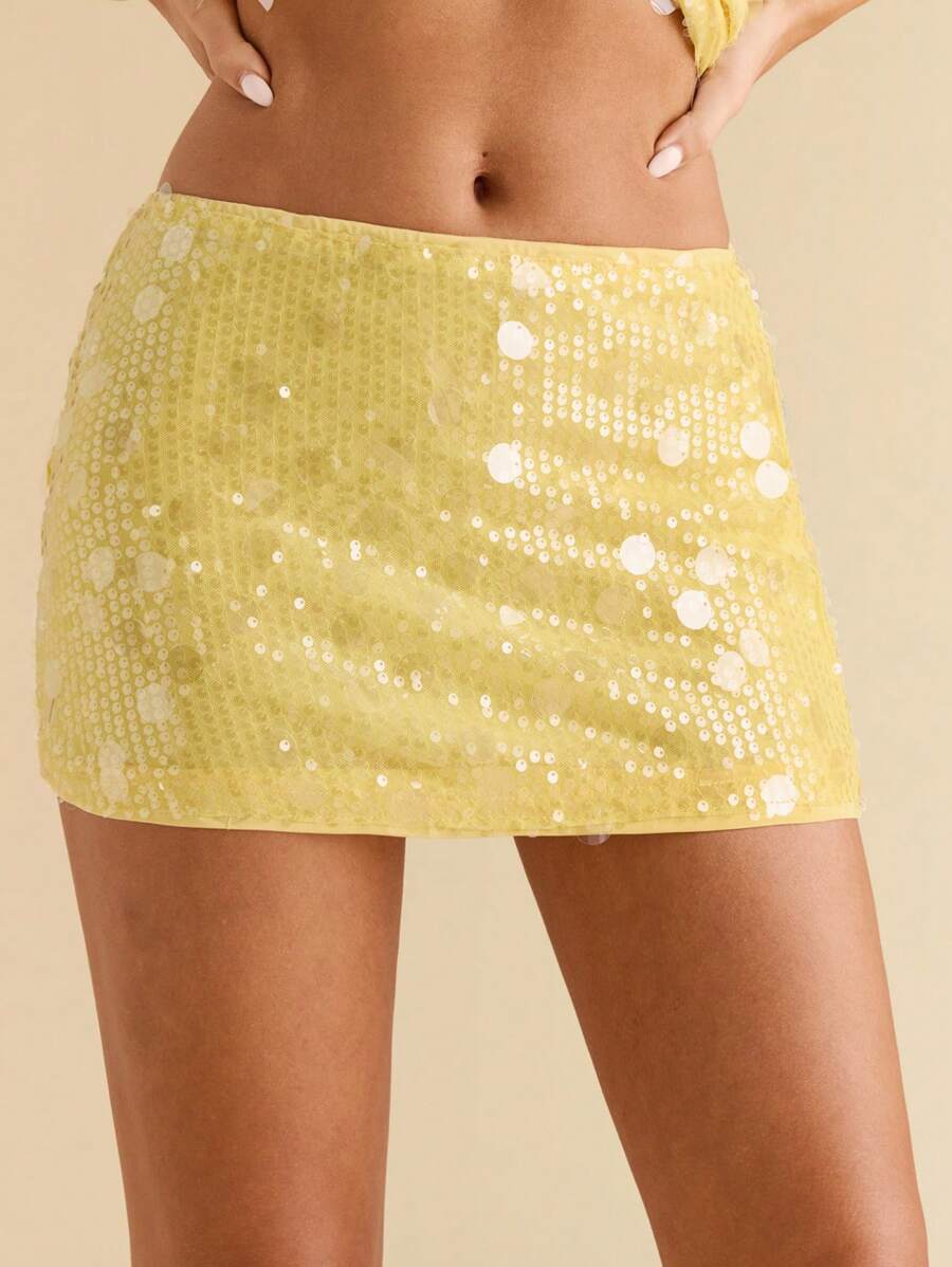 SHEIN BAE Lente/zomer effen pailletten korte rok voor dames voor feestjes/minirok met pailletten/zomerrok voor dames, clubsexy, concert