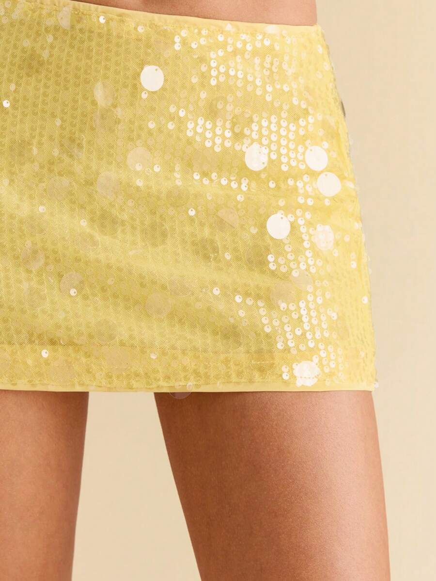 SHEIN BAE Lente/zomer effen pailletten korte rok voor dames voor feestjes/minirok met pailletten/zomerrok voor dames, clubsexy, concert