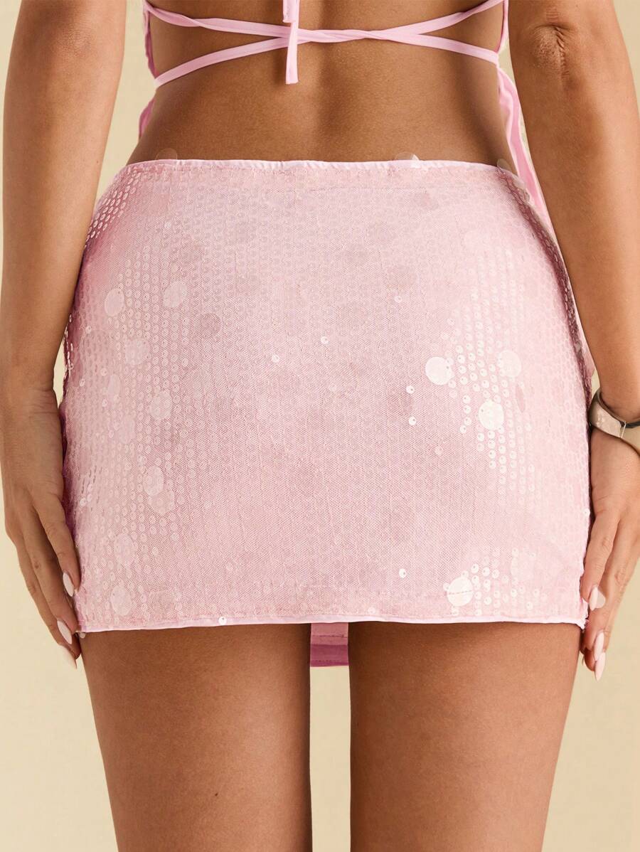 SHEIN BAE Lente/zomer effen pailletten korte rok voor dames voor feestjes/minirok met pailletten/zomerrok voor dames, clubsexy, concert