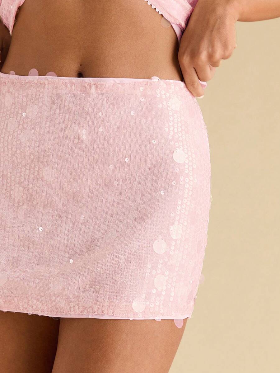 SHEIN BAE Lente/zomer effen pailletten korte rok voor dames voor feestjes/minirok met pailletten/zomerrok voor dames, clubsexy, concert