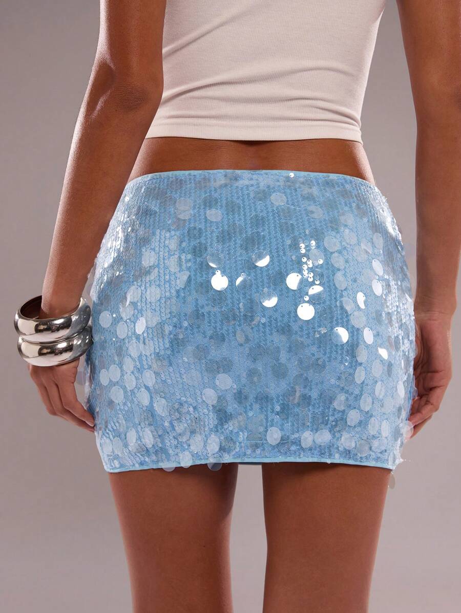 SHEIN BAE Lente/zomer effen pailletten korte rok voor dames voor feestjes/minirok met pailletten/zomerrok voor dames, clubsexy, concert