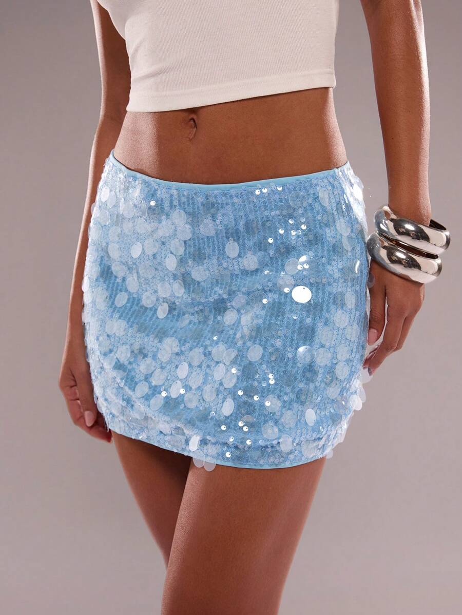 SHEIN BAE Lente/zomer effen pailletten korte rok voor dames voor feestjes/minirok met pailletten/zomerrok voor dames, clubsexy, concert