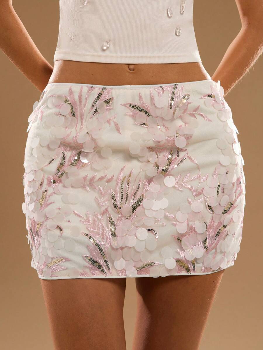 SHEIN BAE Lente/zomer effen pailletten korte rok voor dames voor feestjes/minirok met pailletten/zomerrok voor dames, clubsexy, concert