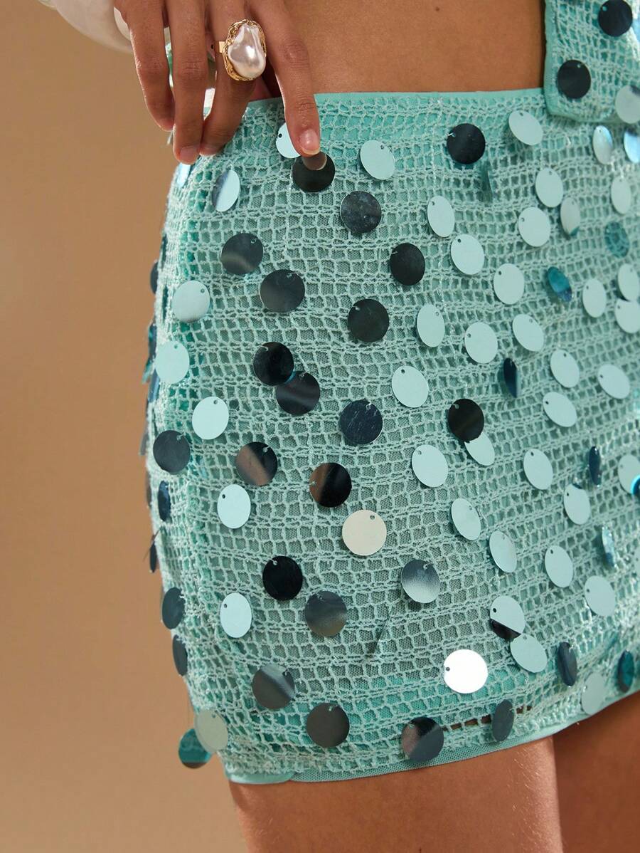 SHEIN BAE Lente/zomer effen pailletten korte rok voor dames voor feestjes/minirok met pailletten/zomerrok voor dames, clubsexy, concert