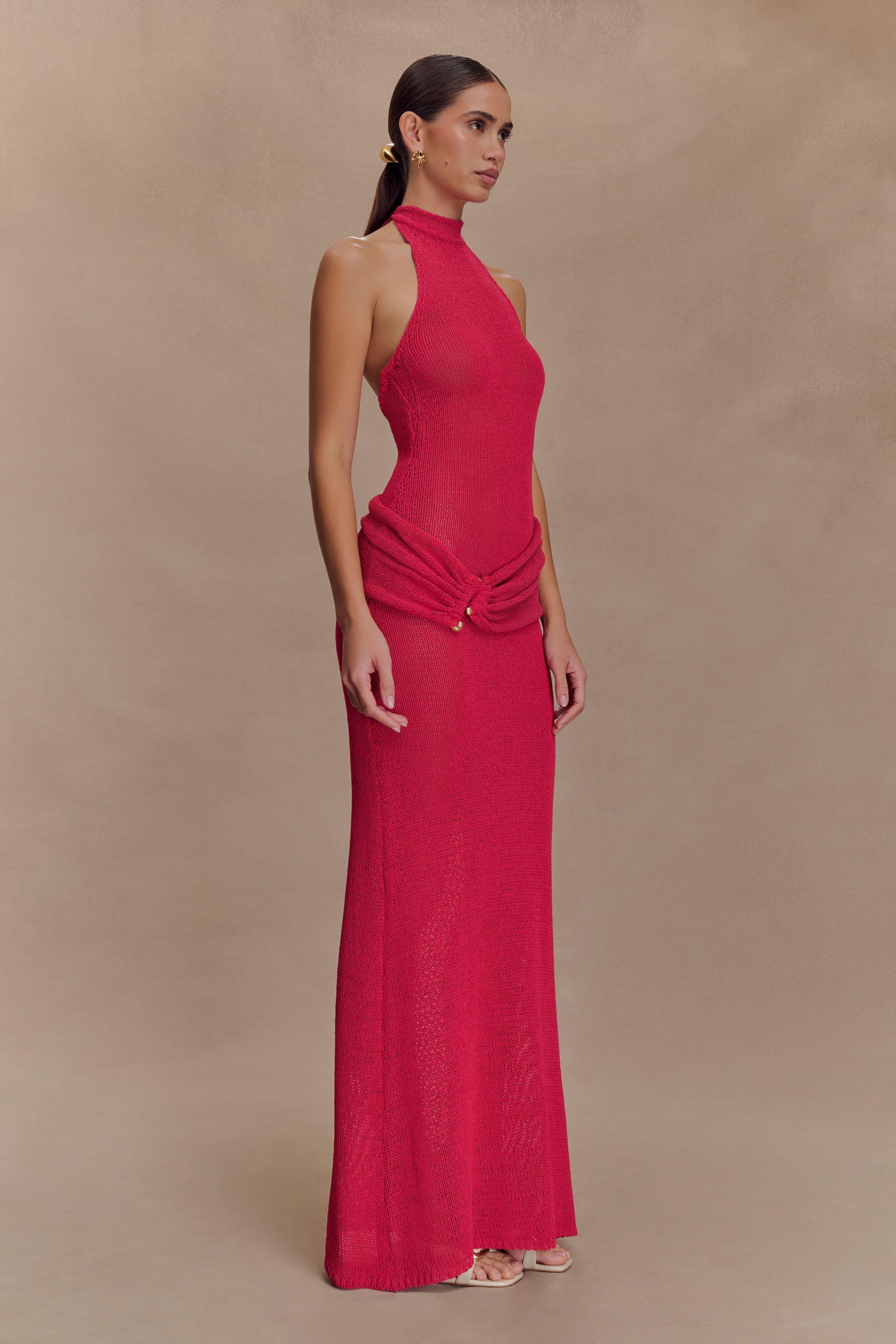 Reece Halter Knit Maxi Dress - Dragonfruit