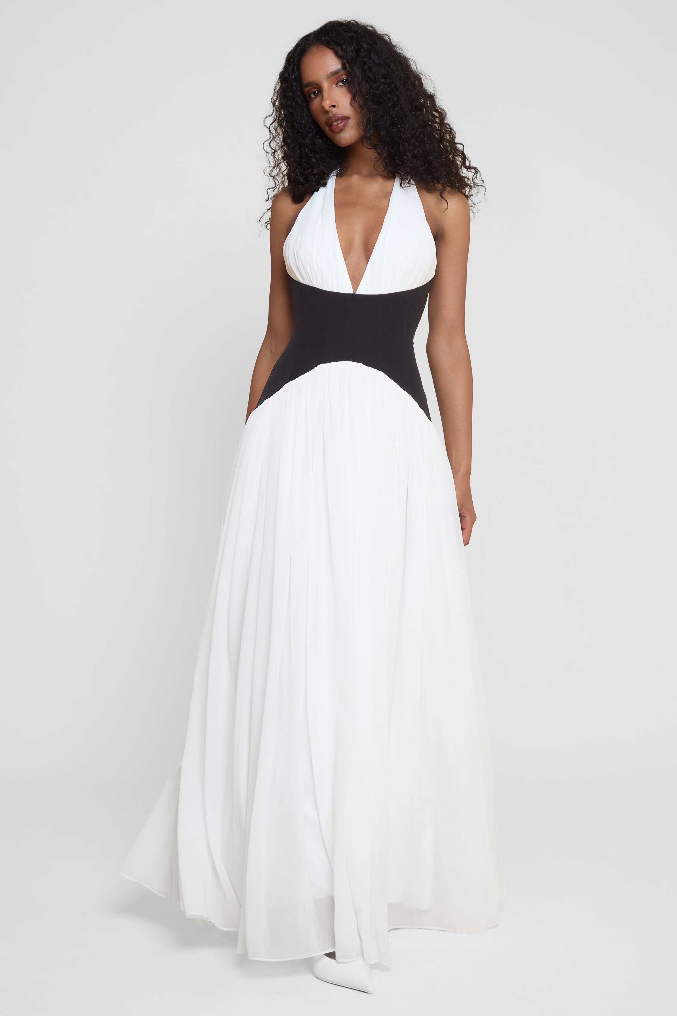 Harlowe Contrast Corset Maxi Dress - White