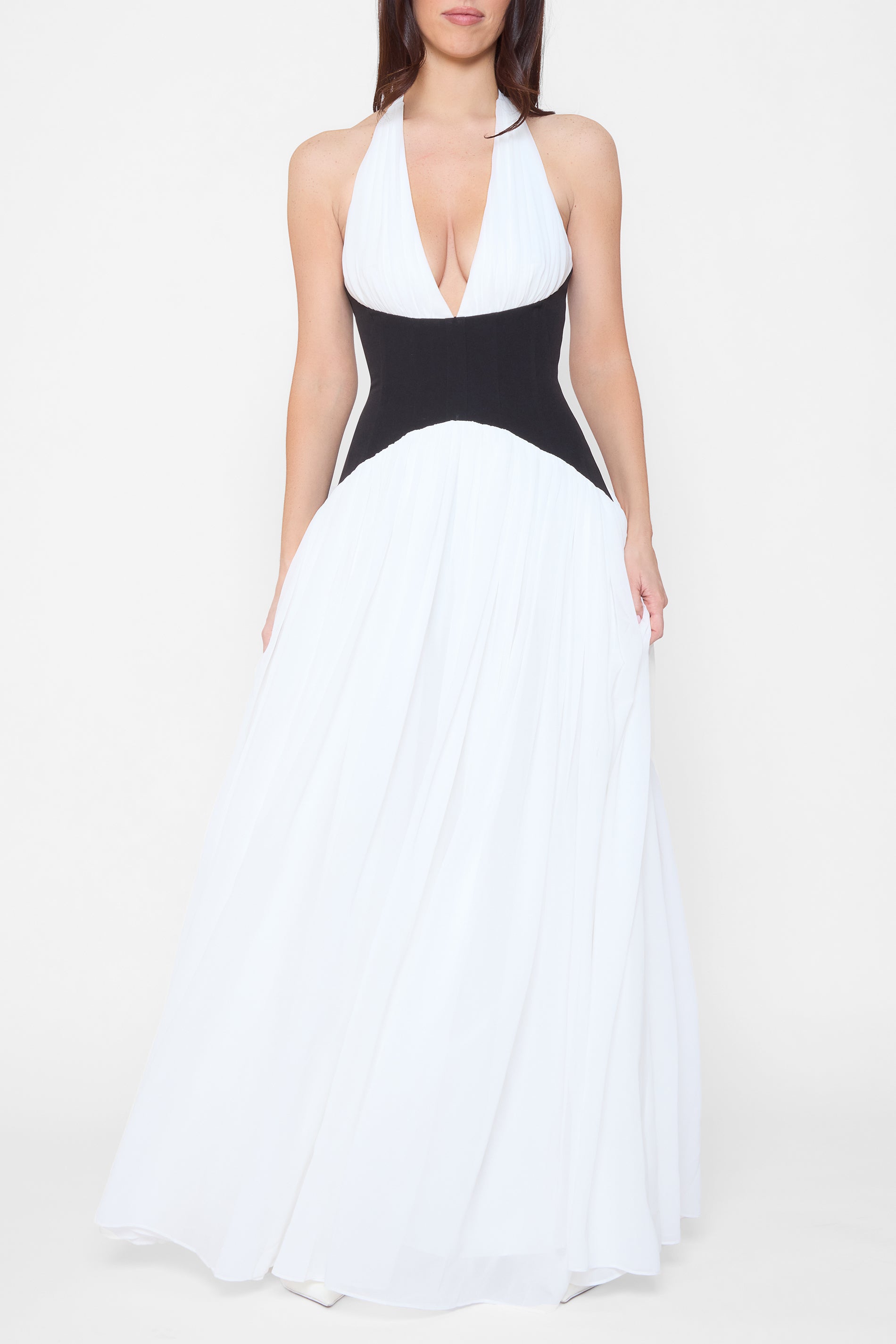 Harlowe Contrast Corset Maxi Dress - White