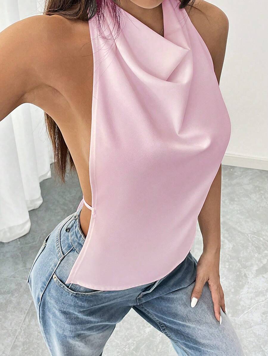 Flirla Vrouwen Halter Halter Strik Rug Casual Top, Dagelijkse Kleding