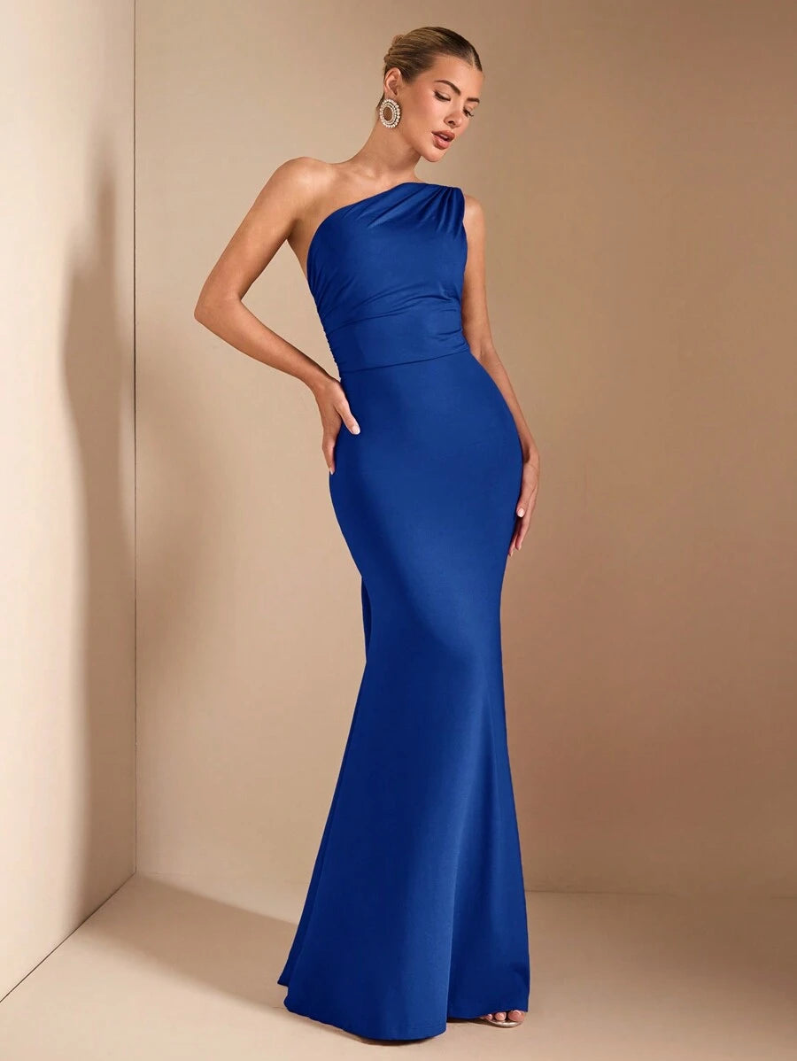 SHEIN BAE Elegant Asymmetric Neck Tied Spaghetti Strap Super Long Dress, Suitable For Casual Dates, Outing, Nightclub Party Gathering, Christmas Outfit, Burgundy