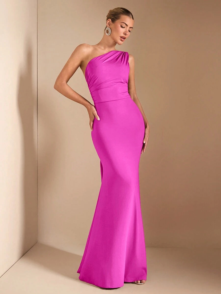 SHEIN BAE Elegant Asymmetric Neck Tied Spaghetti Strap Super Long Dress, Suitable For Casual Dates, Outing, Nightclub Party Gathering, Christmas Outfit, Burgundy