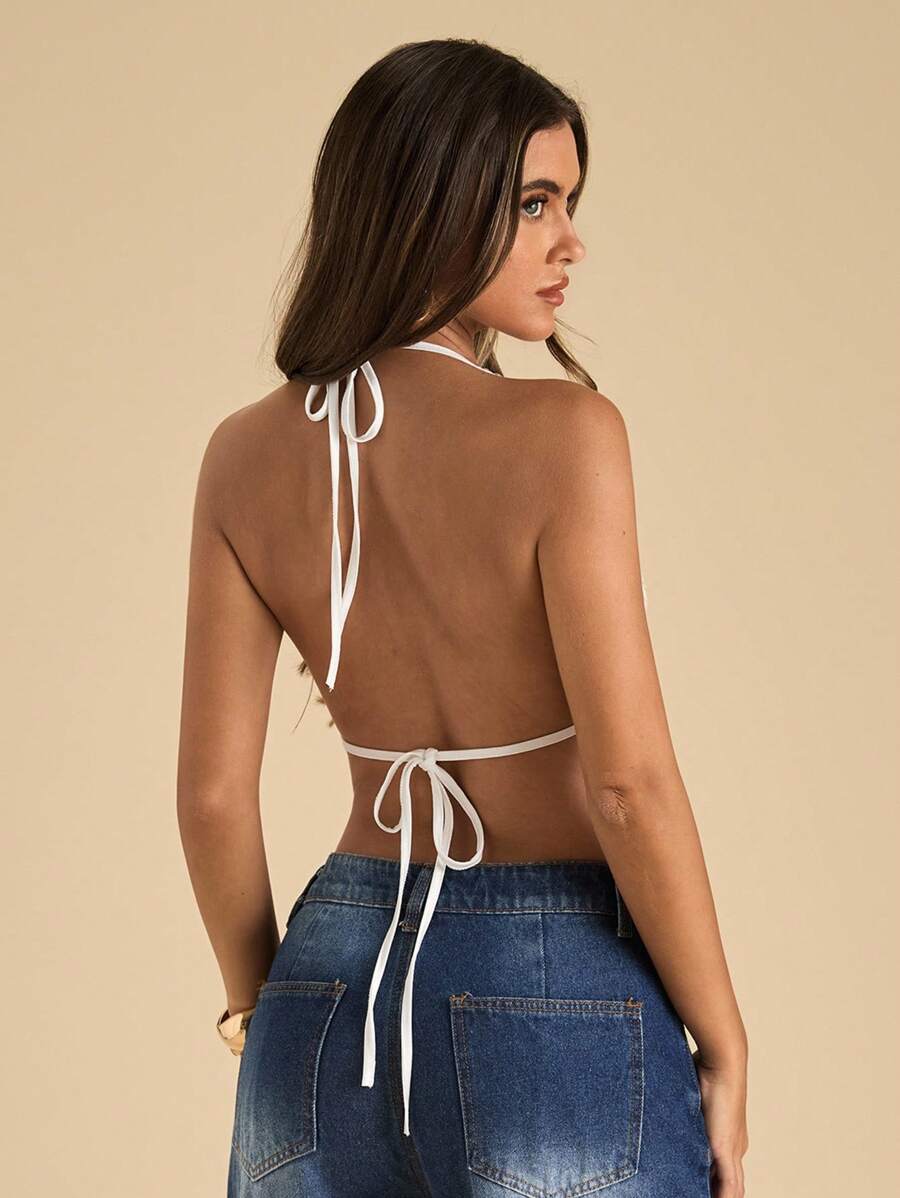 SHEIN BAE Sexy, prachtige mintgroene pailletten voor dames in de zomer, boho strandvakantie, concert, halternek, zomertop, clubtop voor dames
